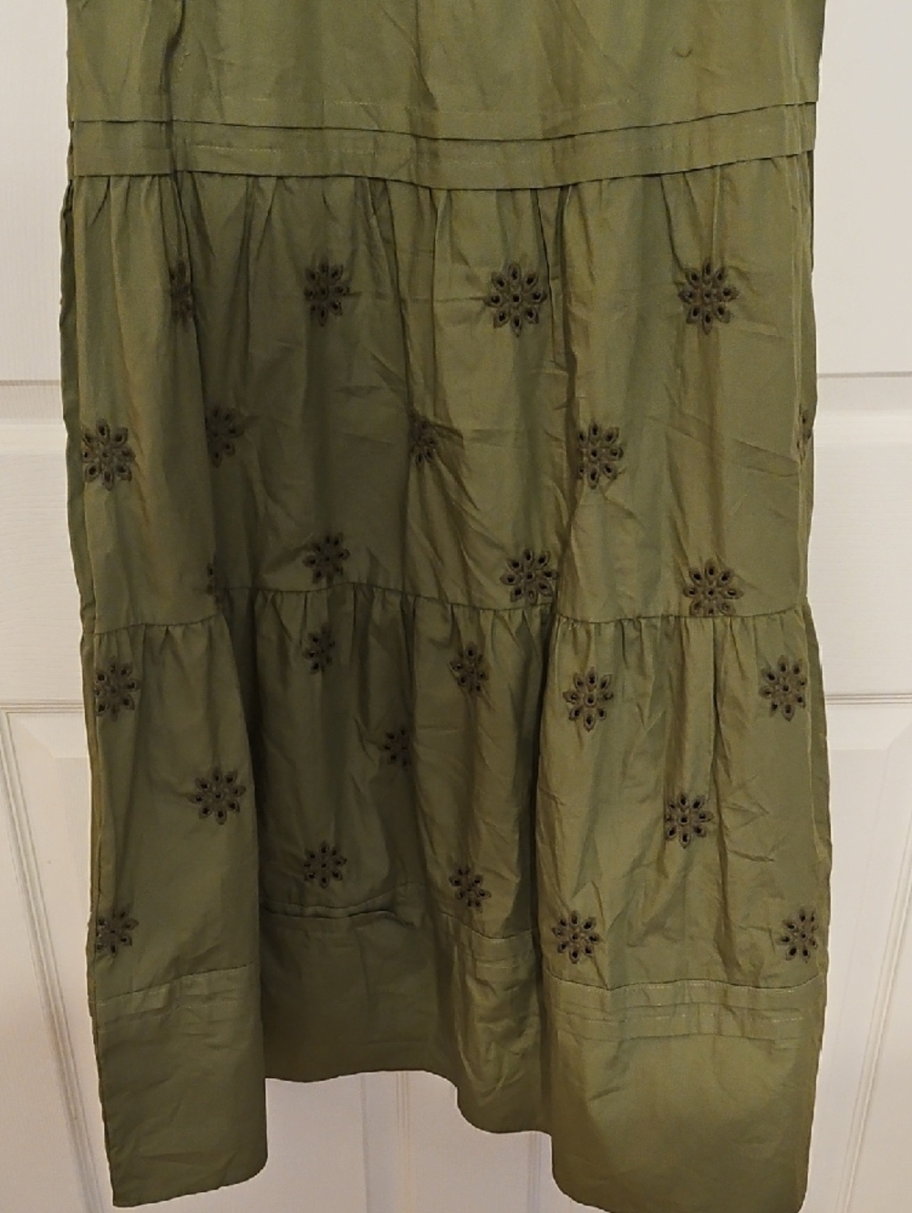 NWT Embroidered, Tiered Dress - Olive Green Cotton - Picture 9 of 13
